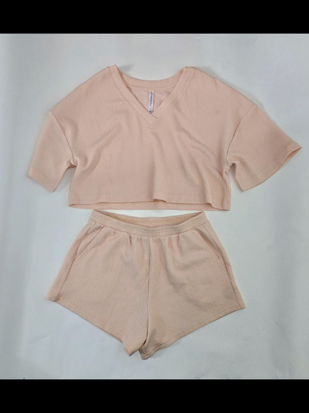 Women's Ribbed V-Neck Crop Top & Shorts Lounge Set - Blush Womens Size S